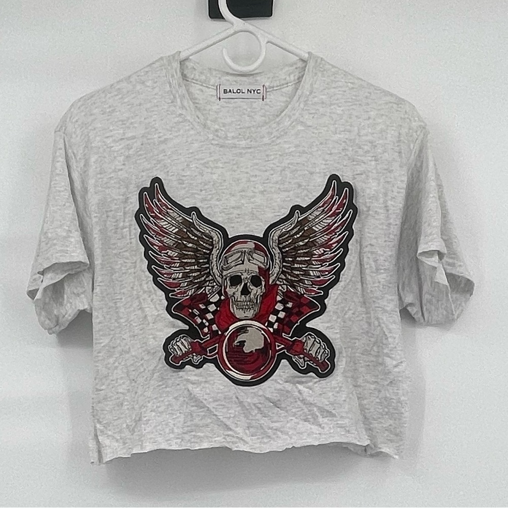 Amazon balol nyc cropped motorcycle skull tee